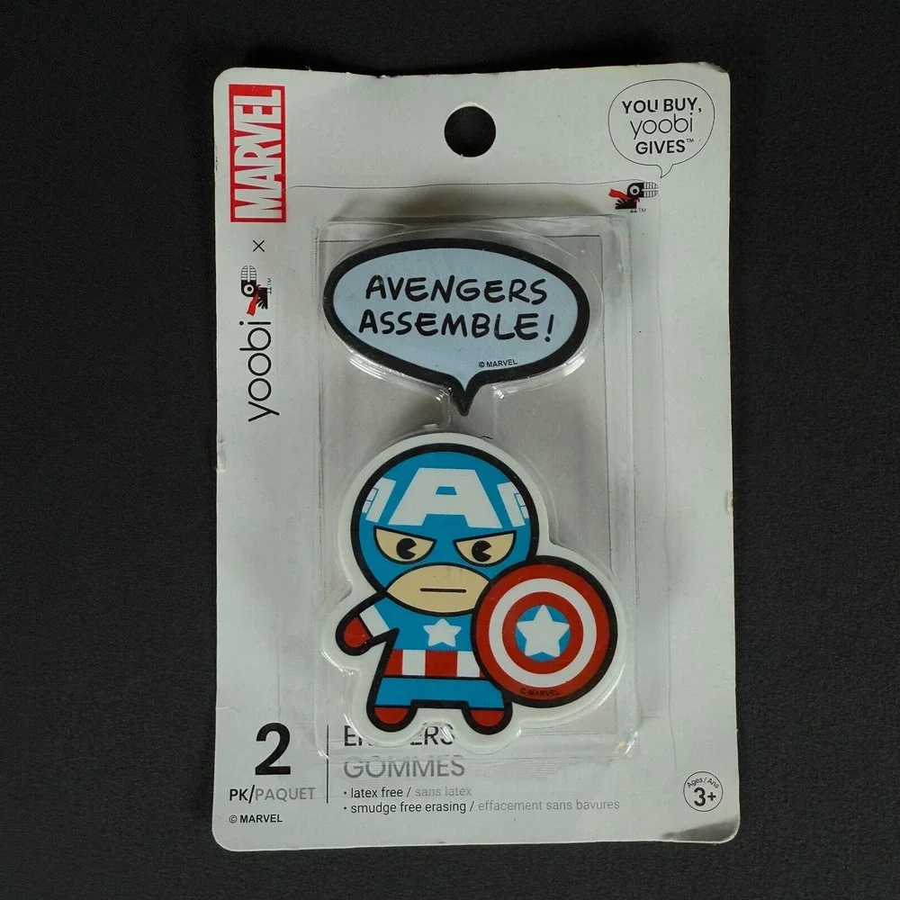Yoobi Marvel Avengers Assemble Captain America 2 Pc Erasers Set Brand New Sealed
